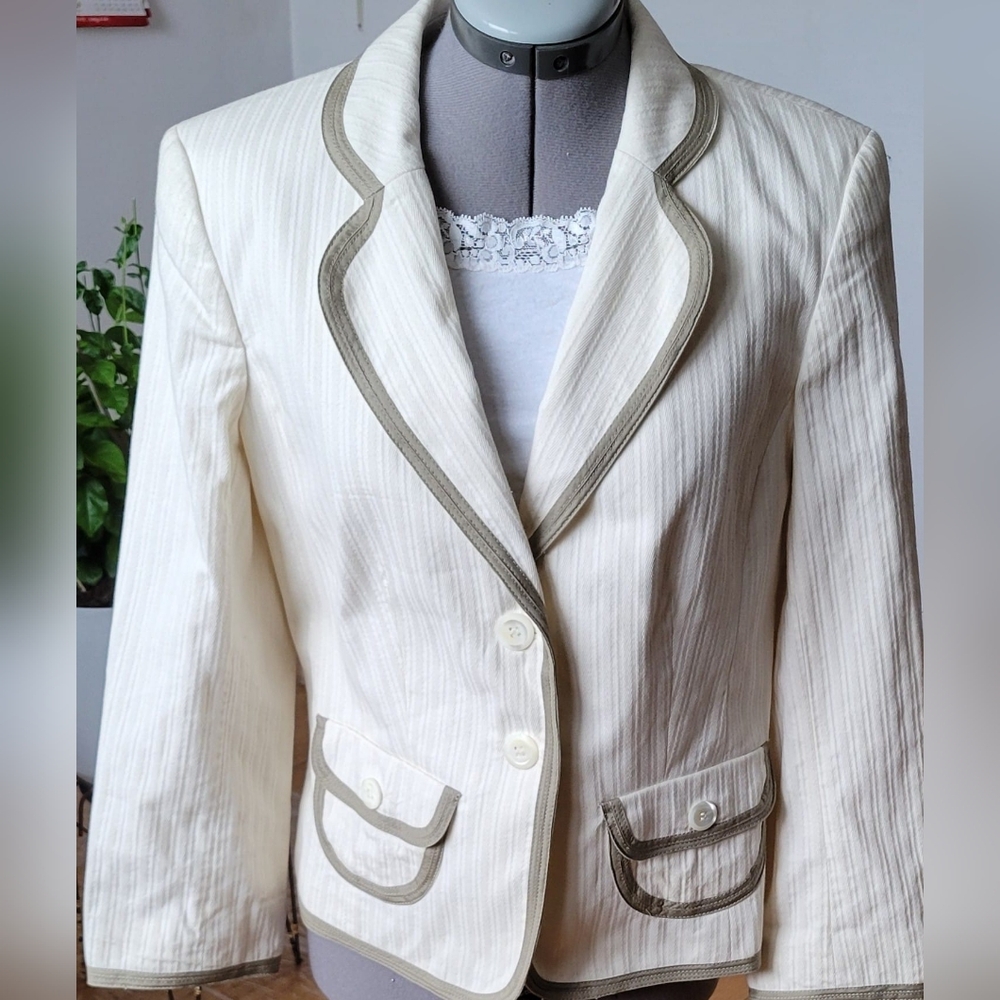 Express Cream Blazer with Brown Trim